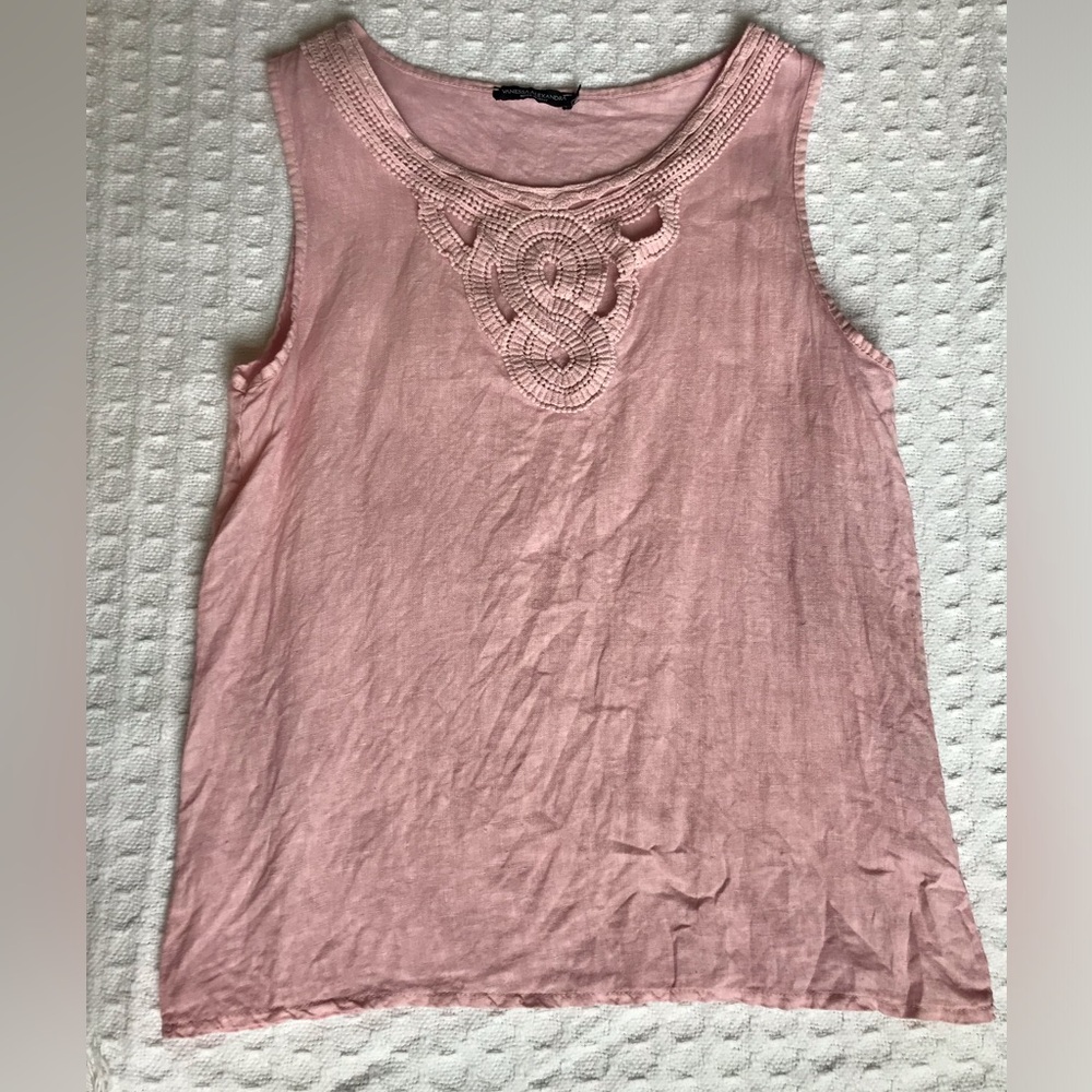 Women's Vanessa Alexandra 100% Linen Tank Embellished Crochet Baby Pink Large